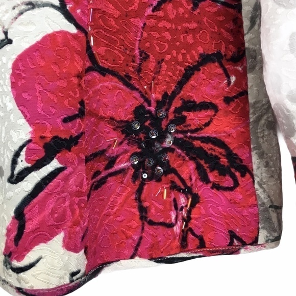 CHICOS Blazer Jacket Silk Floral Leopard Animal Print Beads Sequins Size 0 Small - Picture 7 of 11